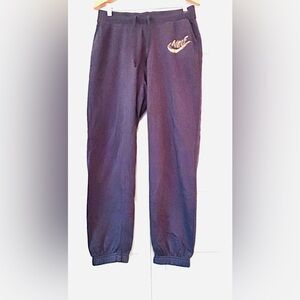 Nike Women's Deep Purple and Gold Metallic Logo Fleece Jogger Pants